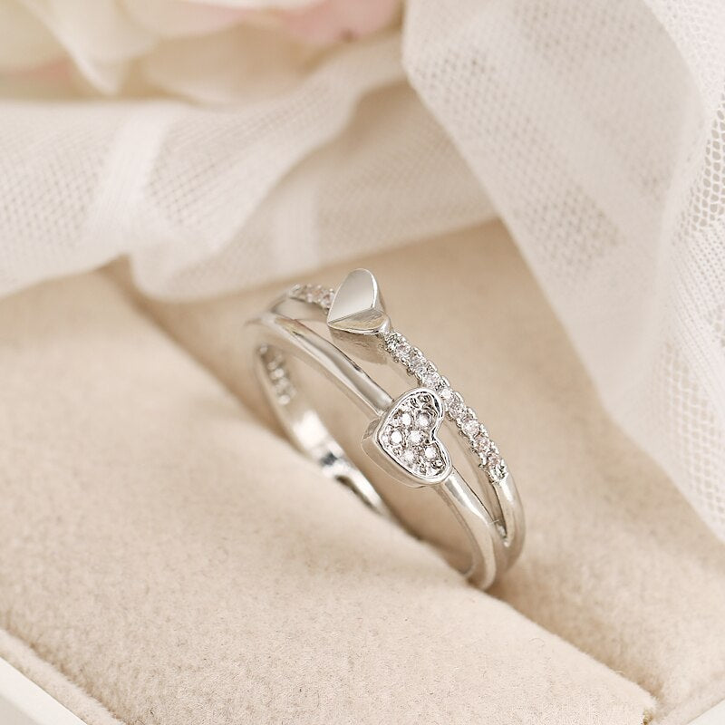 Rhinestone Layered Heart Ring