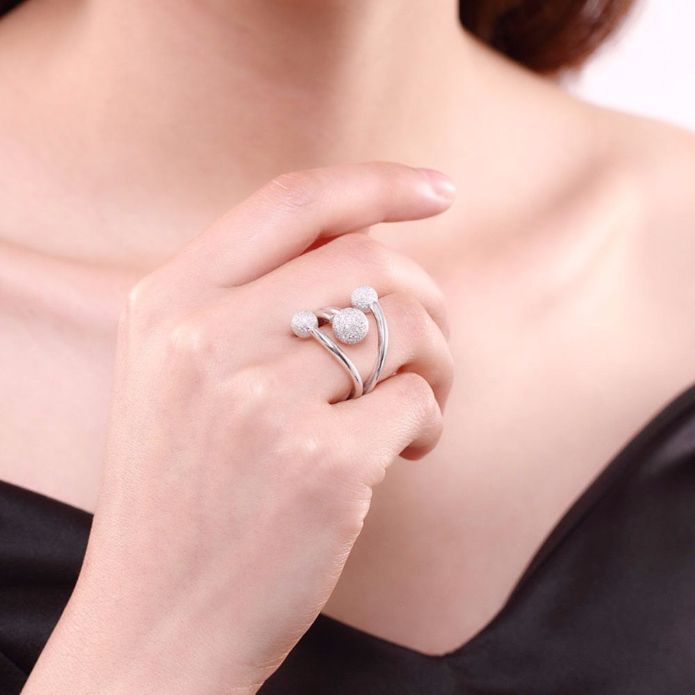 Silver Textured Ball Wrap Ring