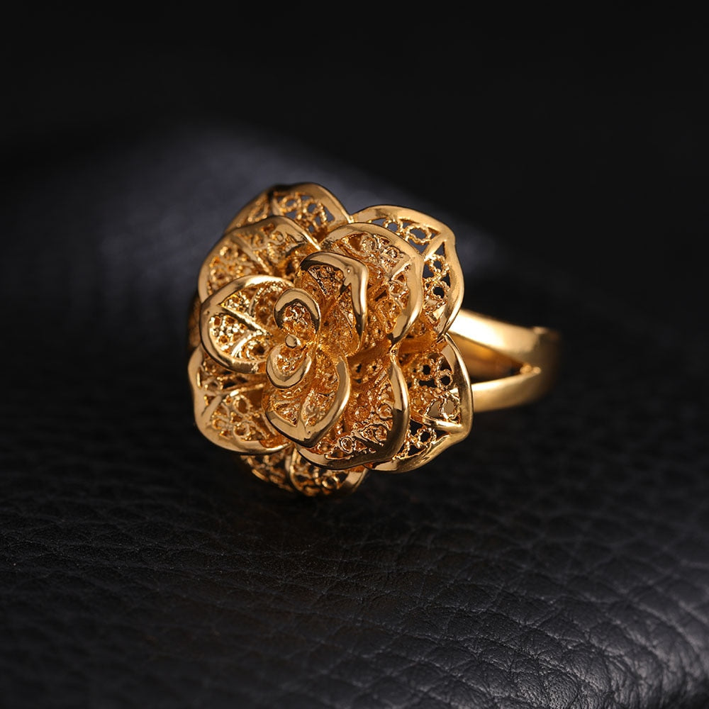 Embellished Gold Rose Ring