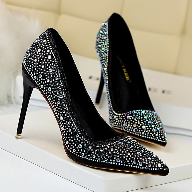 Penelope Pointed Rhinestone High Heel Pumps