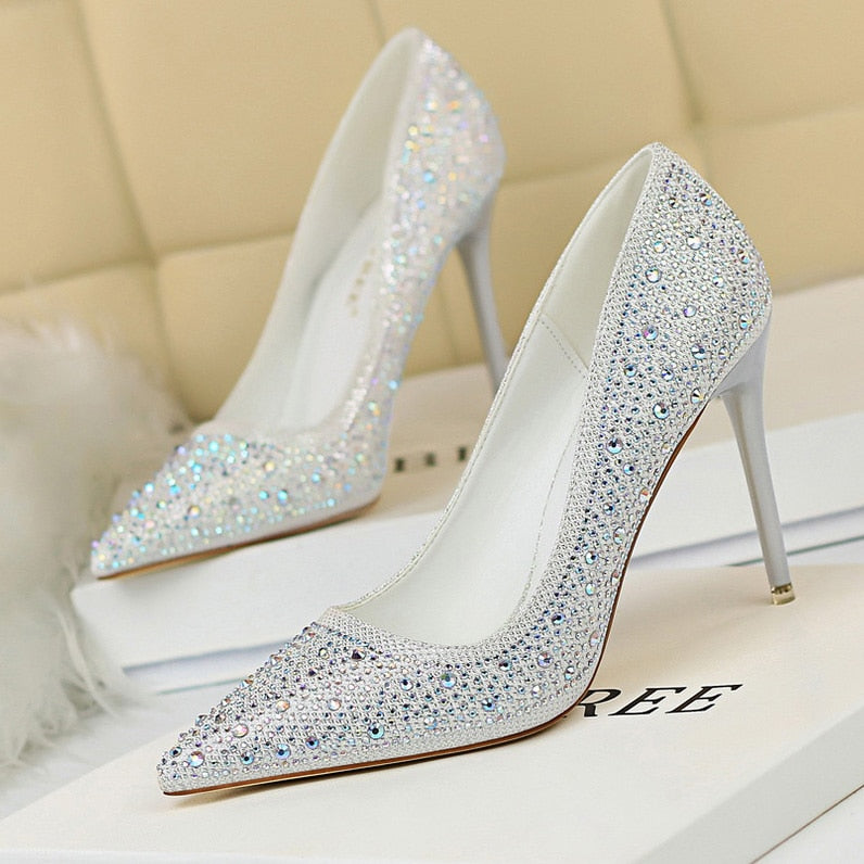 Penelope Pointed Rhinestone High Heel Pumps