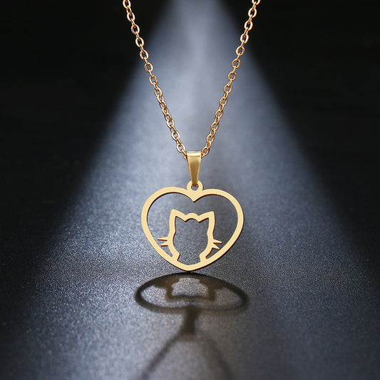 Stainless Steel Polished Cat Pendant Necklace