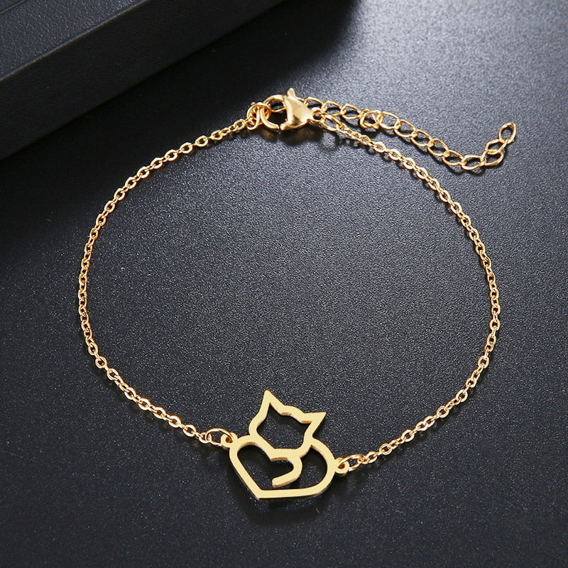 Polished Kitty Heart Chain Bracelet