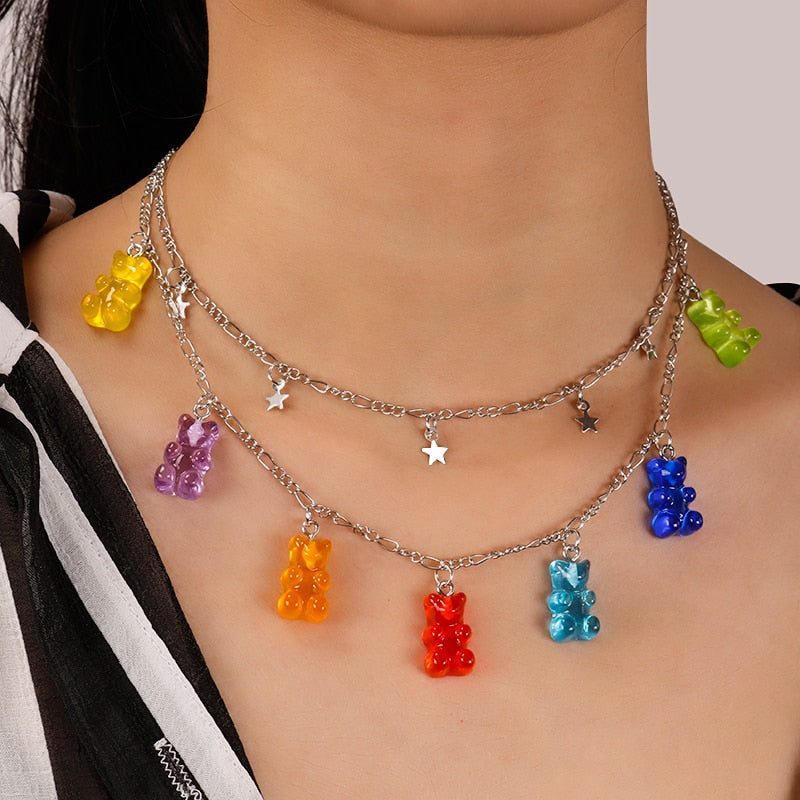 Layered Gummy Bears Choker Chain Necklace