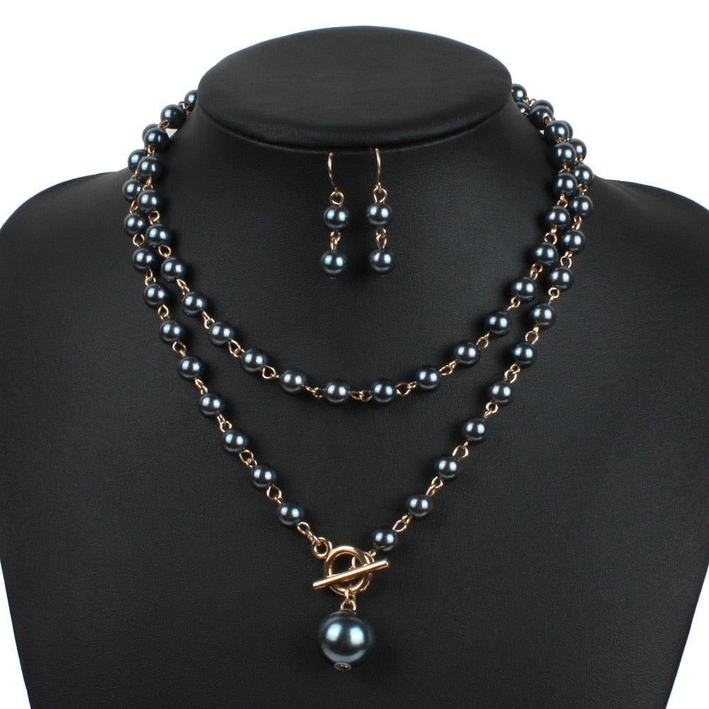 Pearl Drop Layered Jewelry Set