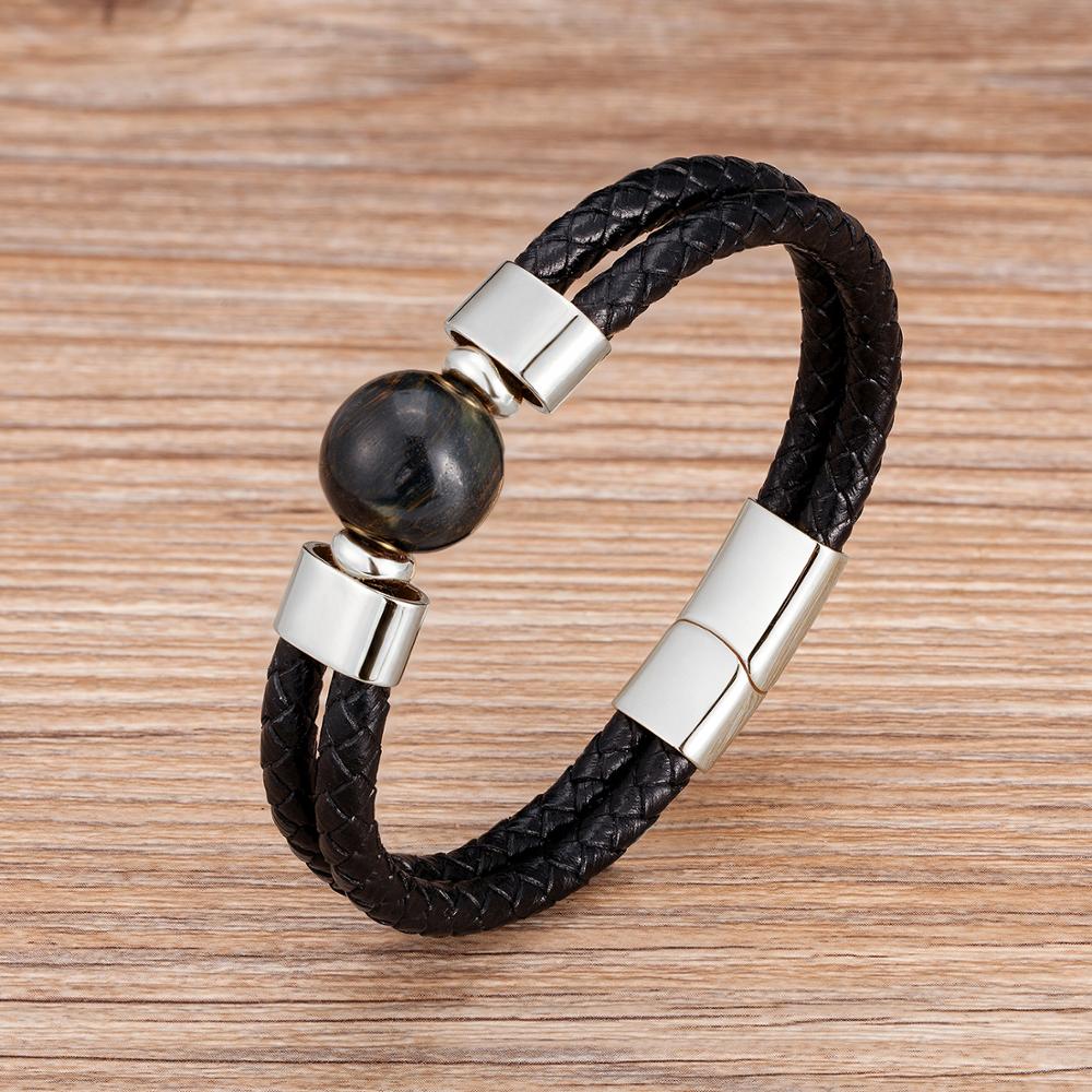 Natural Sphere Stone Leather Bracelet