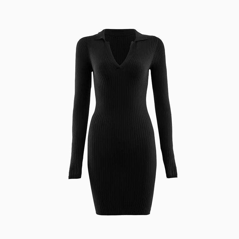 Long Sleeve Ribbed Mini Dress