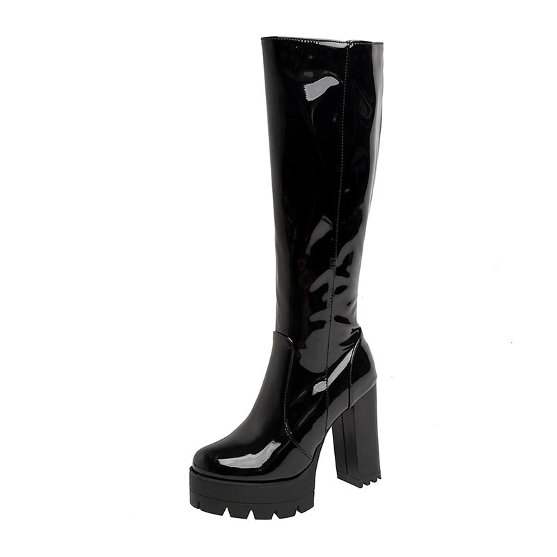 Leather Platform Knee-High Boots