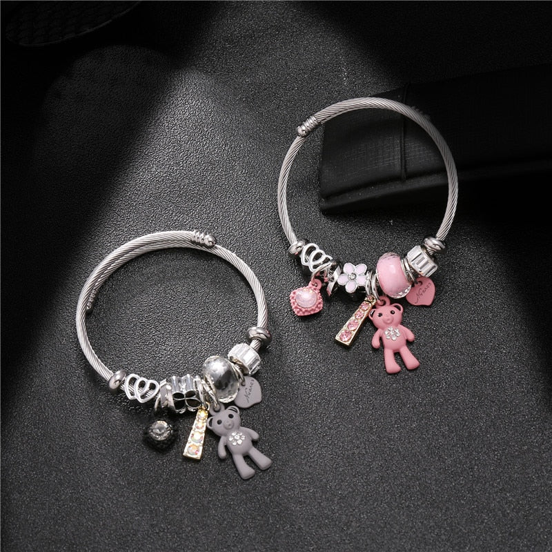 Teddy Bear Pendant Charm Bracelet