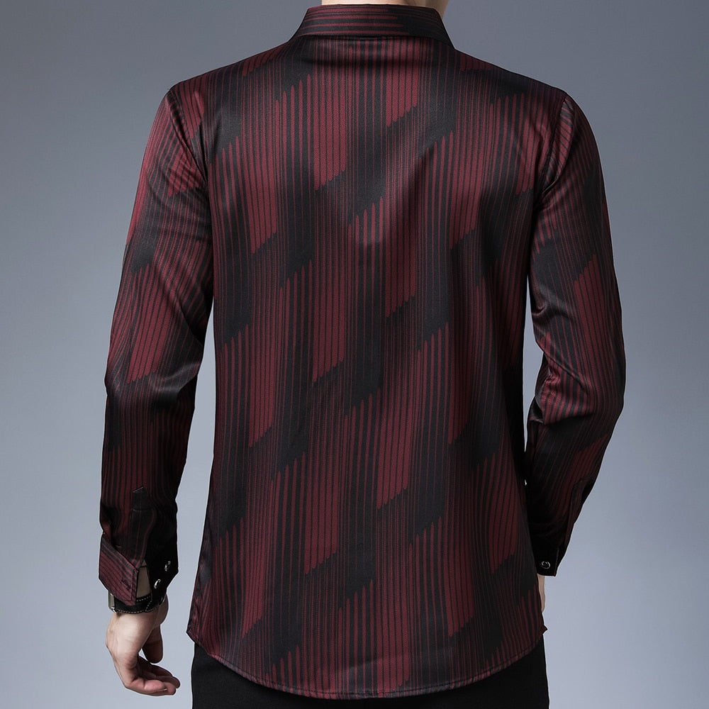 Satin Plaid Long Sleeve Dress Shirt