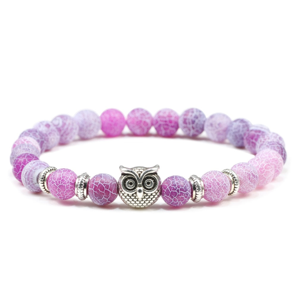 Natural Stone Owl Beaded Bracelet