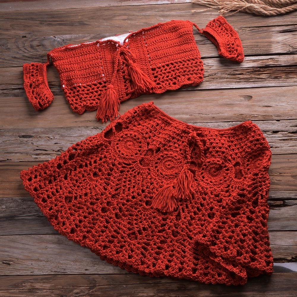 Summer Love 2pcs Hand Knitted Mini Skirt & Crop Top Set