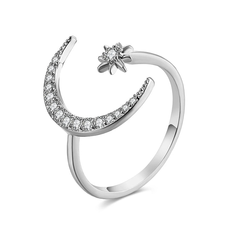 Moon And Star Rhinestone Ring