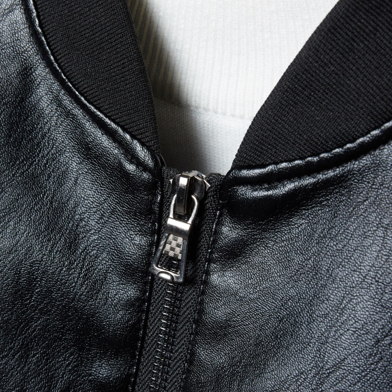 Zipper Pockets Leather Zip Up Jacket