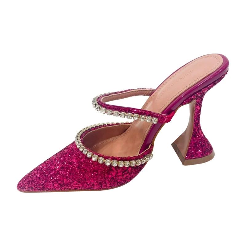 Dazzling Crystal Pointed High Heel Mules