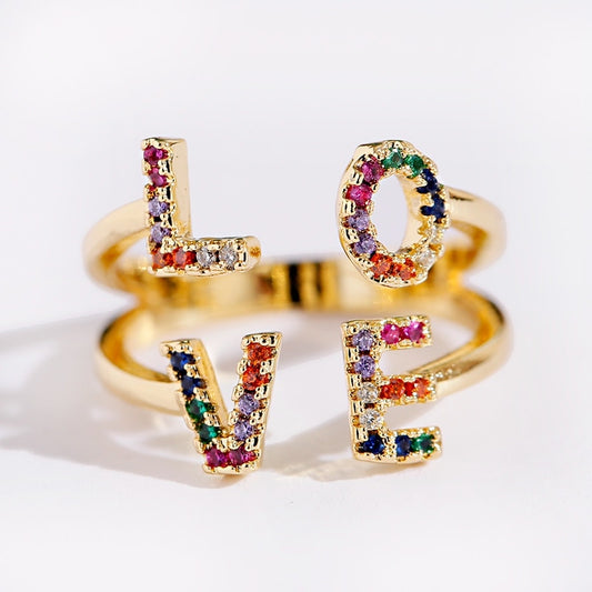 Rhinestone Rainbow Love Ring