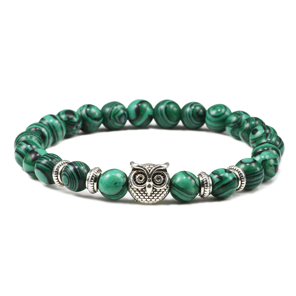 Natural Stone Owl Beaded Bracelet