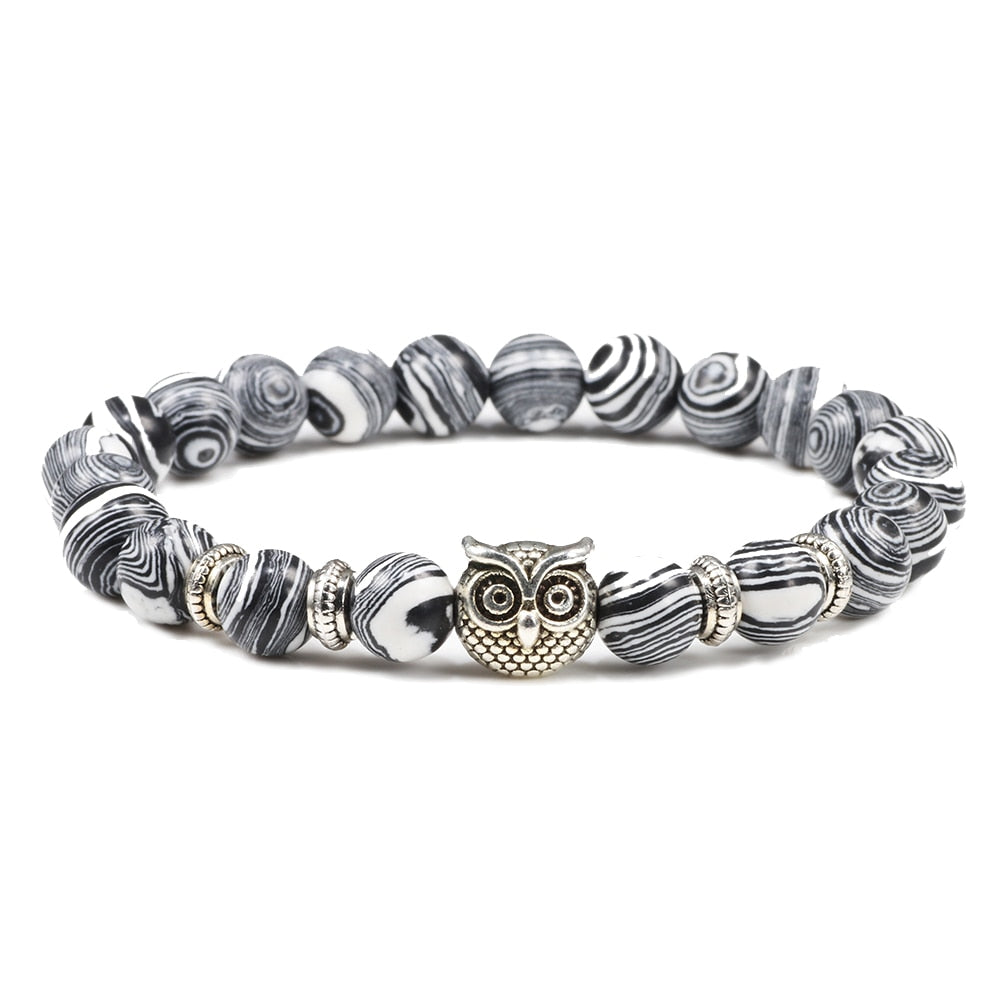 Natural Stone Owl Beaded Bracelet