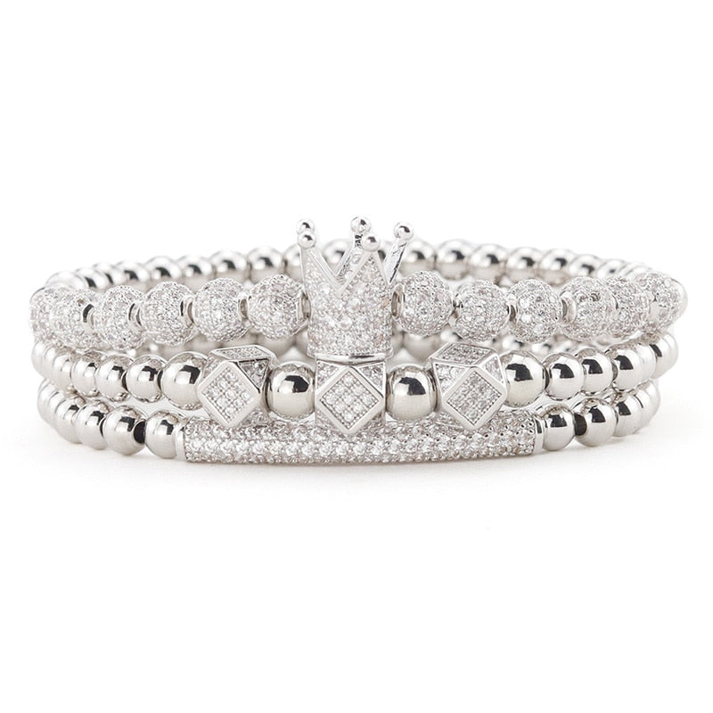 Rhinestone Crystal Crown Beaded 3pcs Bracelets