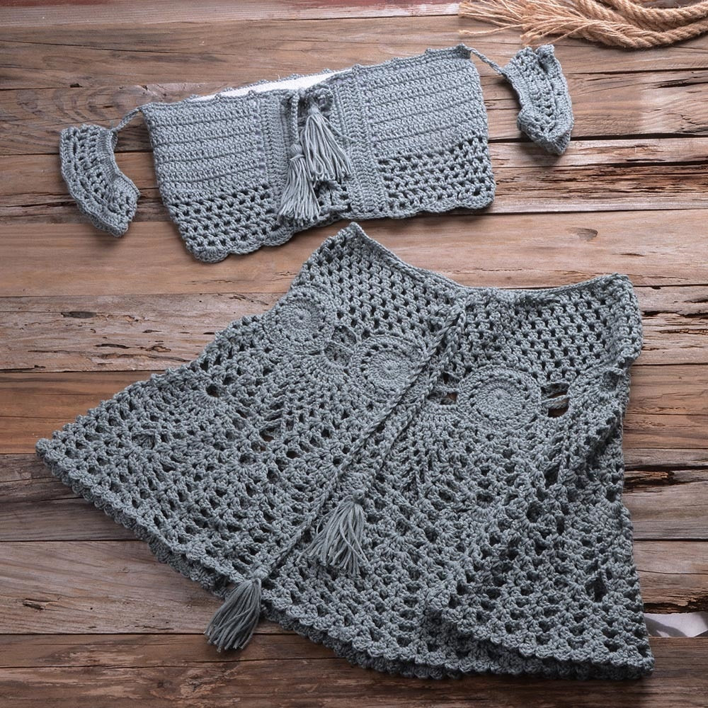 Summer Love 2pcs Hand Knitted Mini Skirt & Crop Top Set