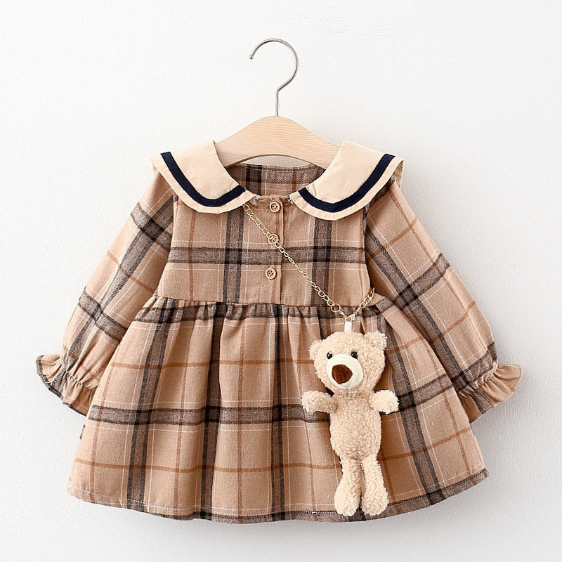 Plaid Baby Bear Embellished Dress