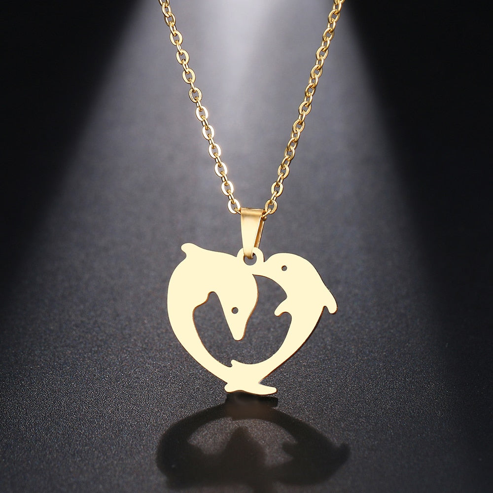 Dolphin Heart Pendant Necklace