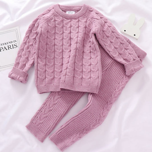 Knitted Pullover Cashmere Sweater w/ Leggings Baby Outfit Set