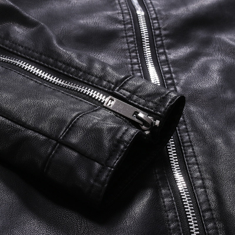 Black Leather Zip-Up Jacket