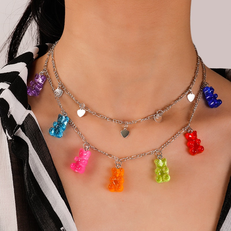 Layered Gummy Bears Choker Chain Necklace