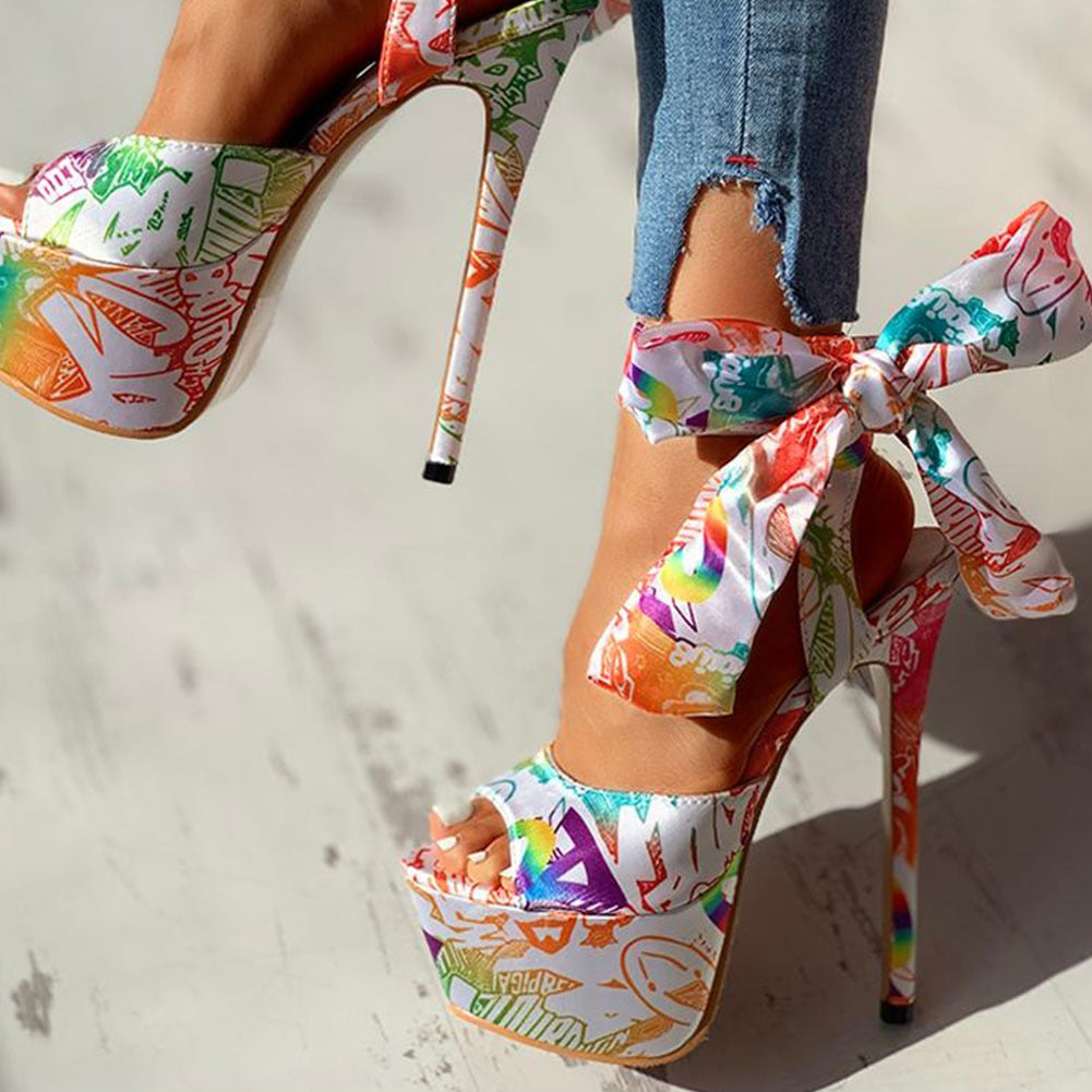 Ankle Bow Lace-Up High Heel Stiletto Platforms