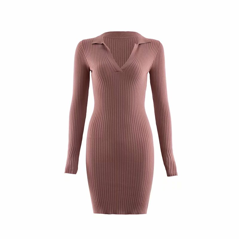 Long Sleeve Ribbed Mini Dress