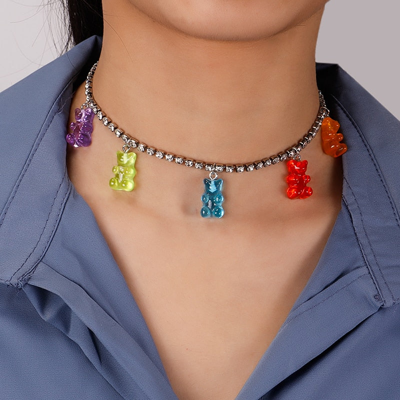 Layered Gummy Bears Choker Chain Necklace