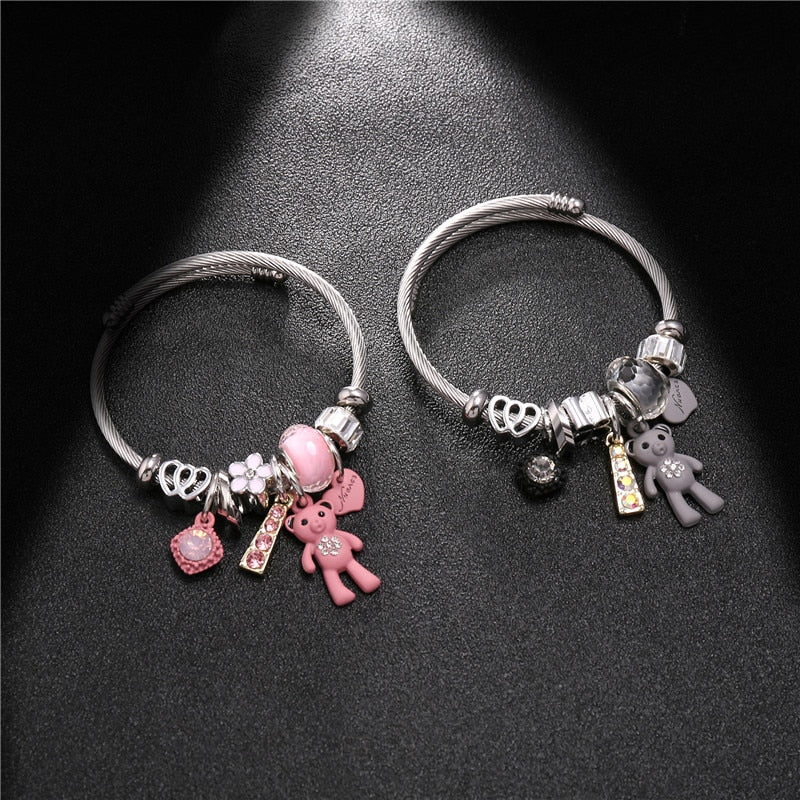 Teddy Bear Pendant Charm Bracelet