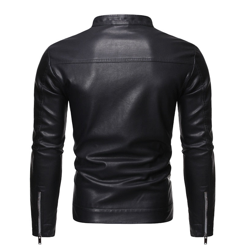 Black Leather Zip-Up Jacket