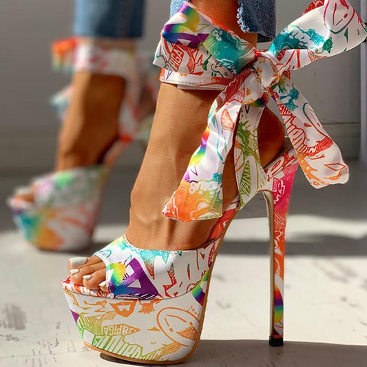 Ankle Bow Lace-Up High Heel Stiletto Platforms