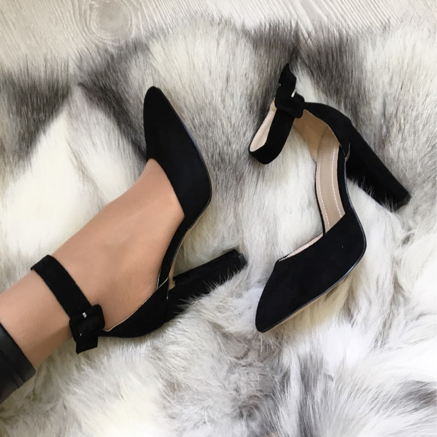 Pointed Ankle Strap High Heel Pumps