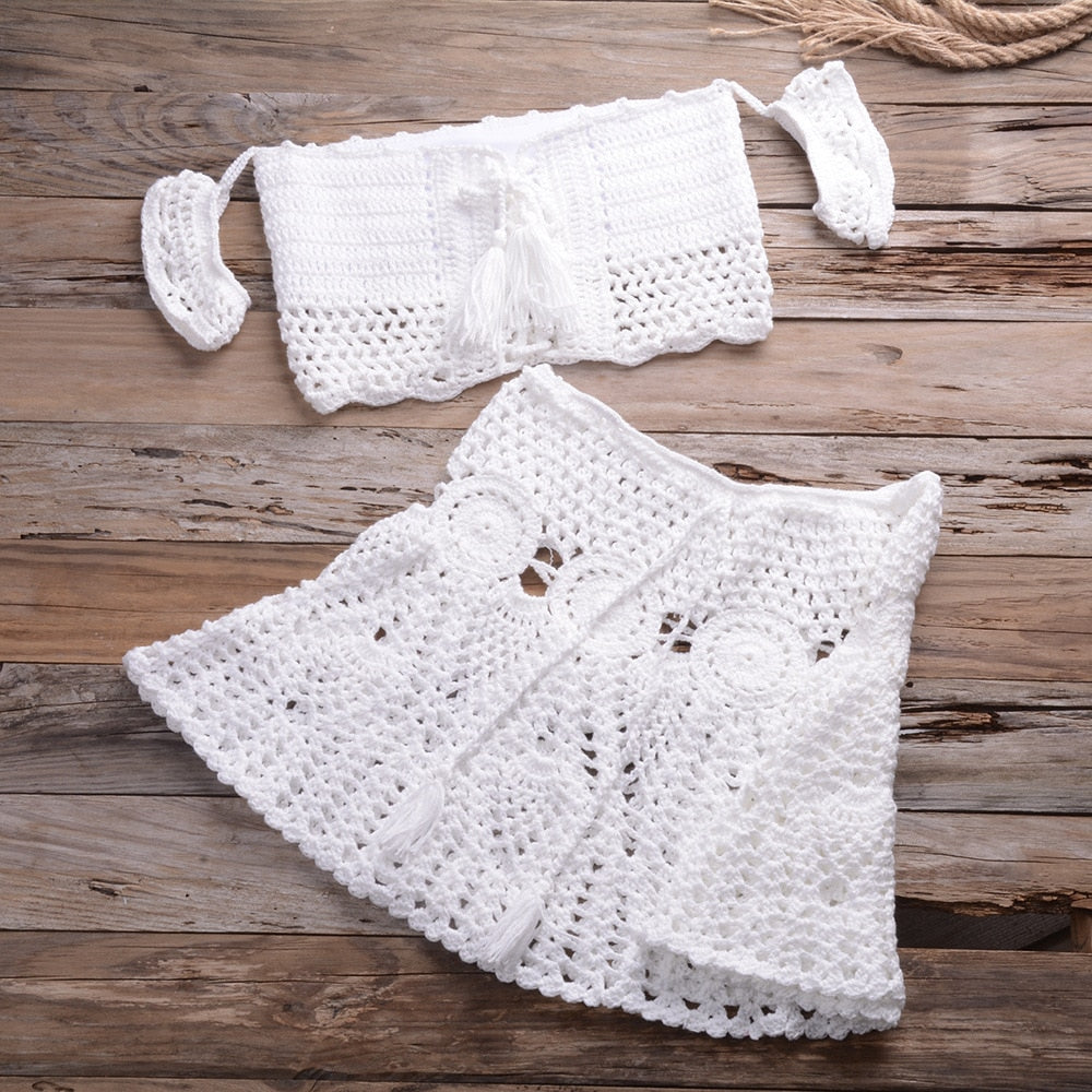 Summer Love 2pcs Hand Knitted Mini Skirt & Crop Top Set