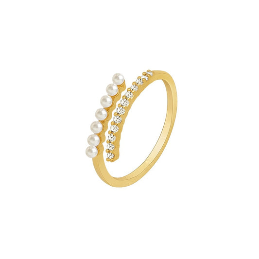 Rhinestone Layered Pearl Ring