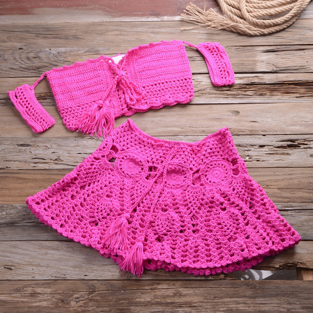 Summer Love 2pcs Hand Knitted Mini Skirt & Crop Top Set