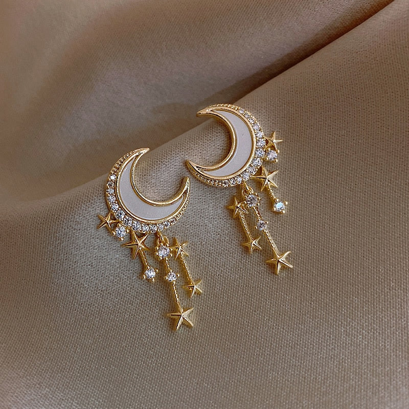 Rhinestone Moon Dangle Earrings