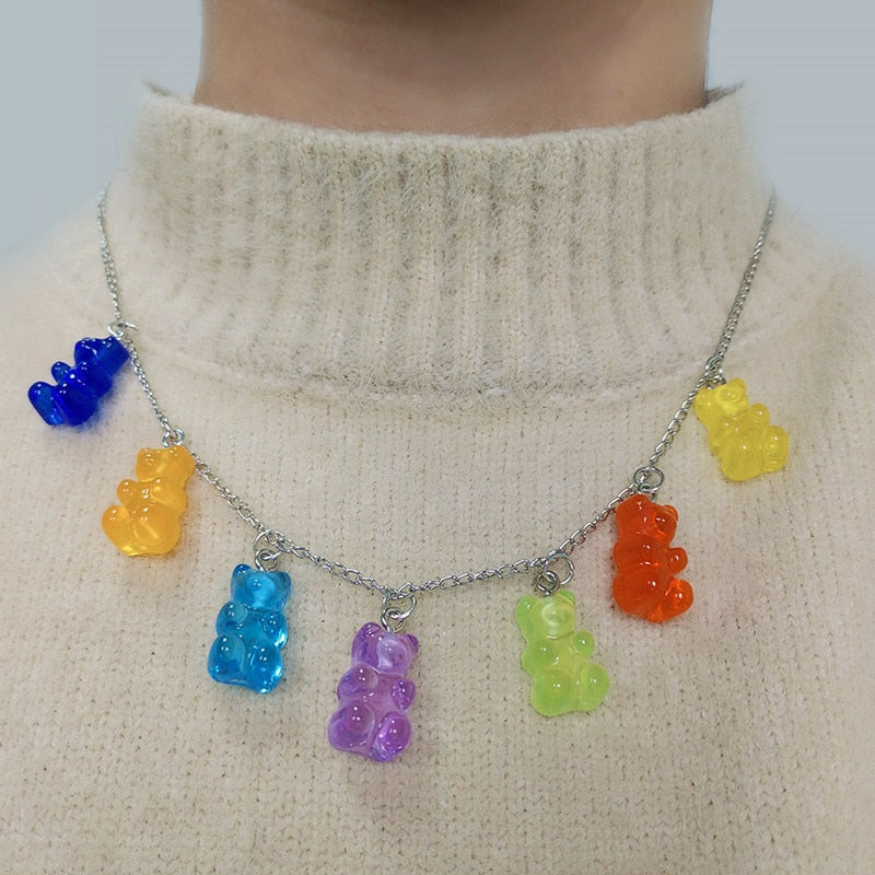 Layered Gummy Bears Choker Chain Necklace