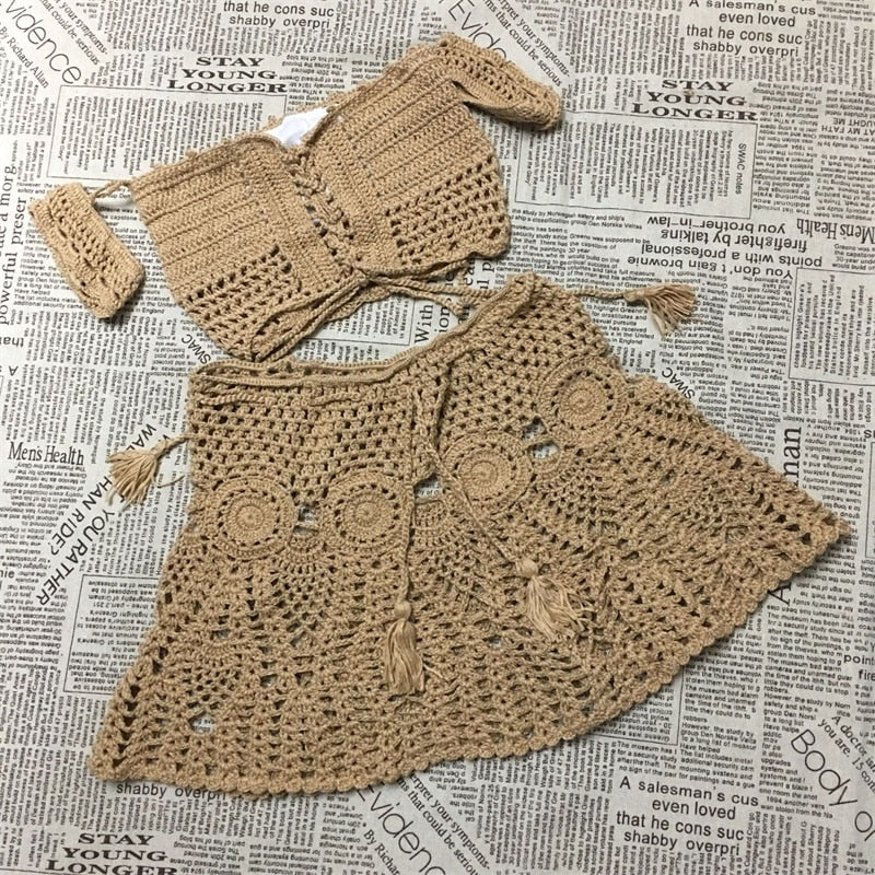 Summer Love 2pcs Hand Knitted Mini Skirt & Crop Top Set