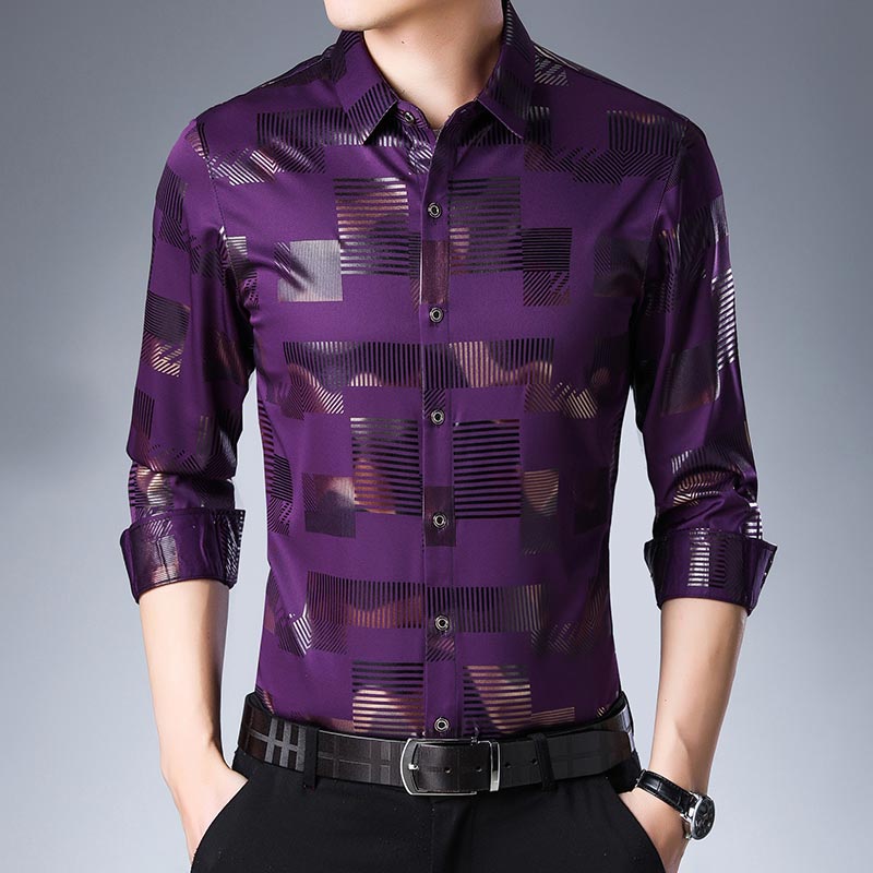 Satin Print Long Sleeve Dress Shirt