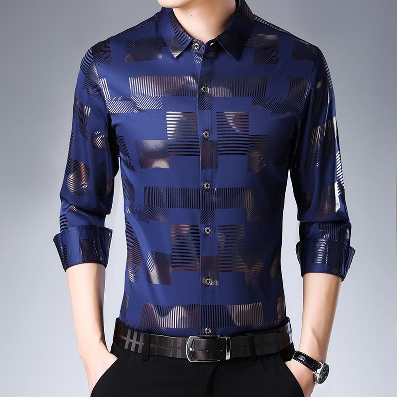 Satin Print Long Sleeve Dress Shirt