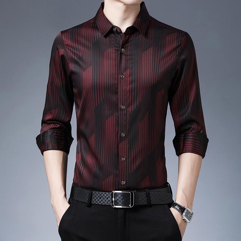 Satin Plaid Long Sleeve Dress Shirt