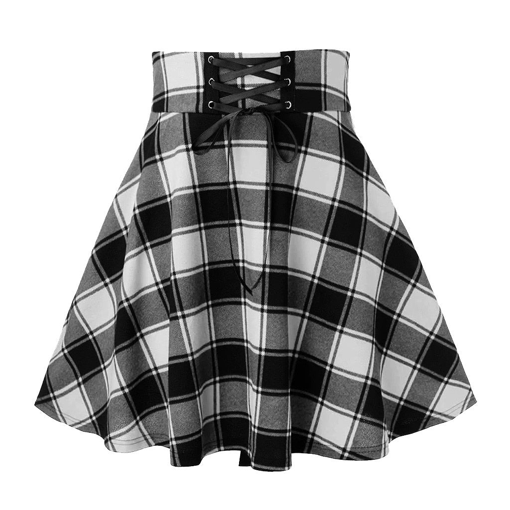 Checkered Lace-Up Mini Skirt