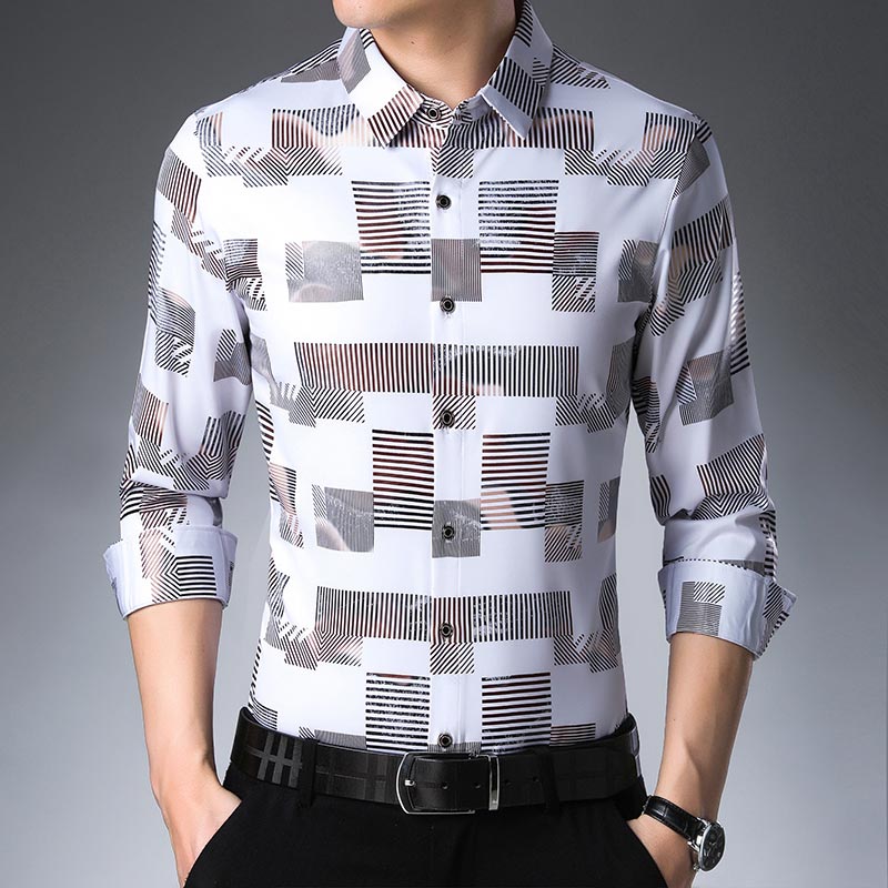 Satin Print Long Sleeve Dress Shirt