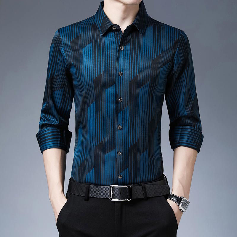 Satin Plaid Long Sleeve Dress Shirt