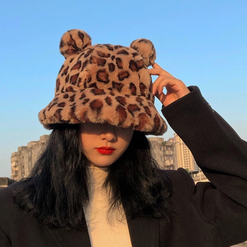 Bear Ears Thick Fur Bucket Hat