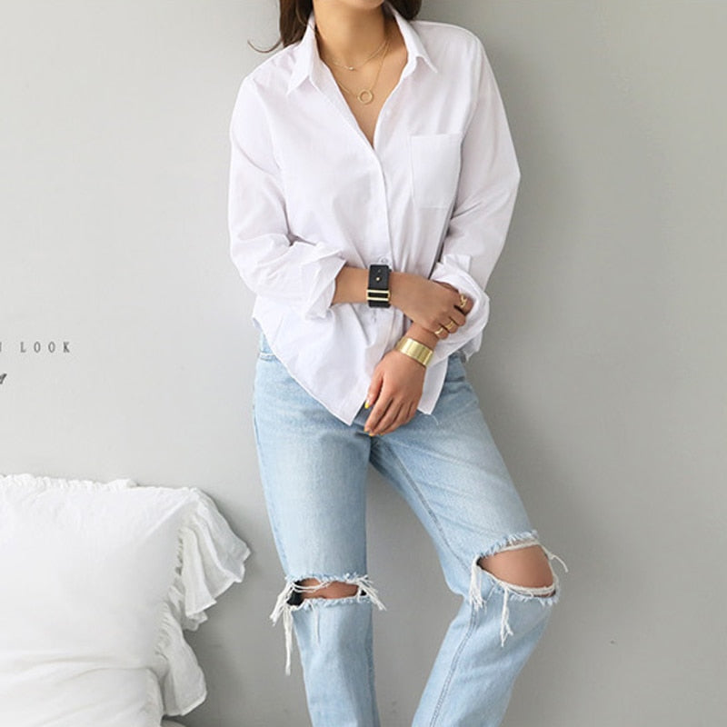 Long Sleeve Turn-Down Collar Blouse